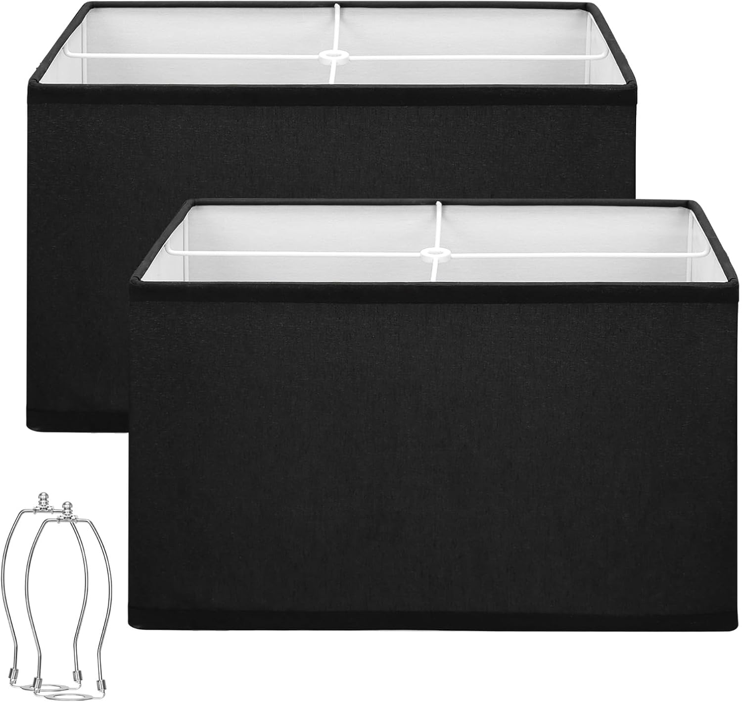 Black Lamp Shades Set of 2, Large Rectangle Lampshades Replacement, 16L x 8W x 10H, Fabric Lamp Shade for Table Lamps Floor Lamps, Spider, Harp Holders Included, Easy Assembly Required